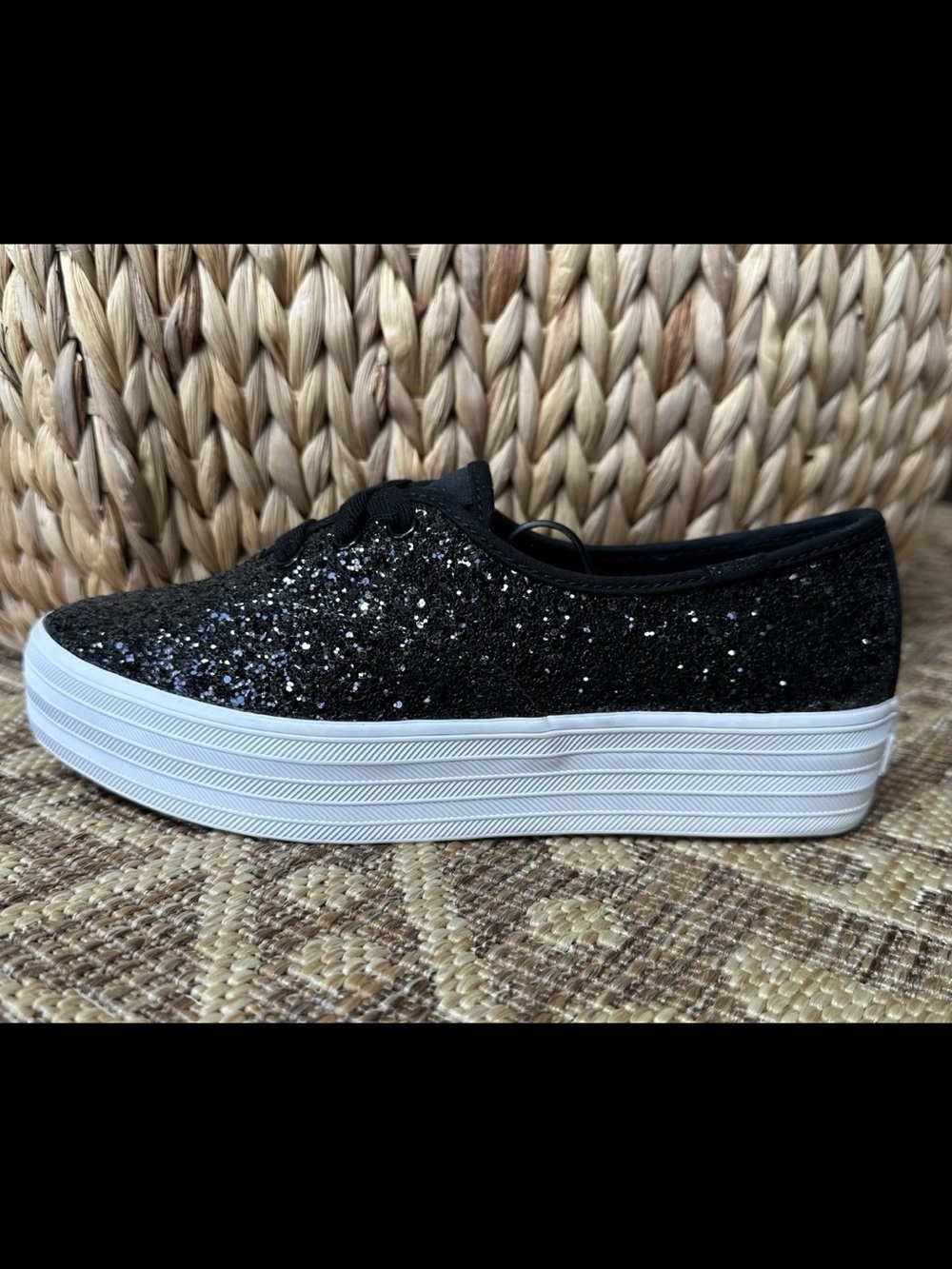 Keds Celebrations Collections Point Toe Black Glitter Platform Sneakers Sz 6.5 - Picture 4 of 13